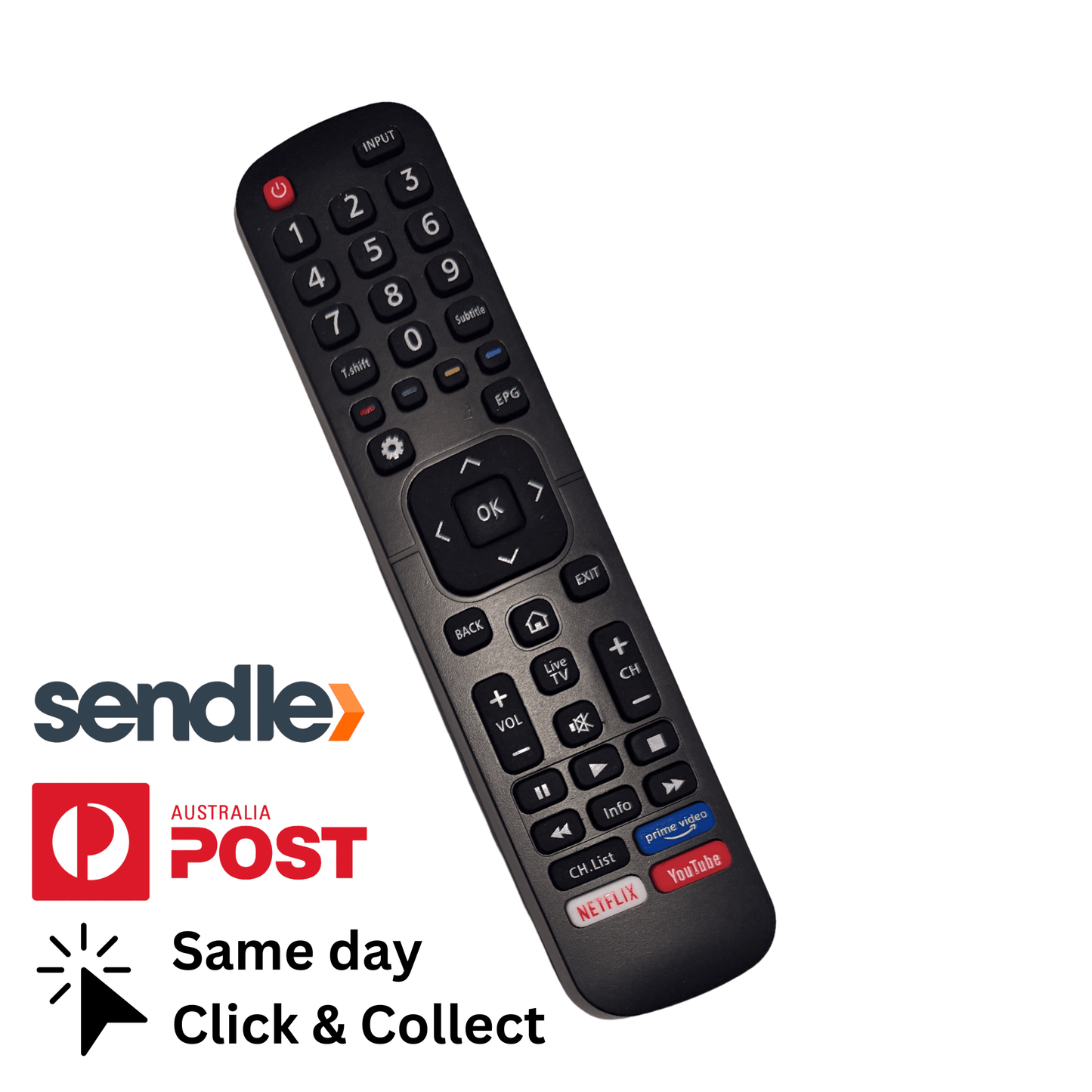 Hisense TV remote control with numbered keys, OK button, and directional pad