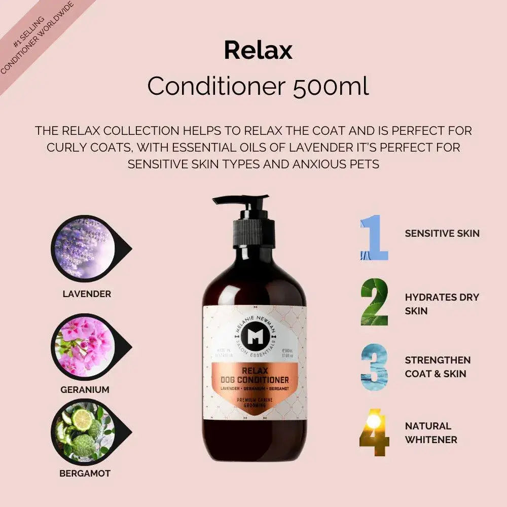 Relax conditioner 500ml; pump bottle with lavender, geranium, bergamot notes