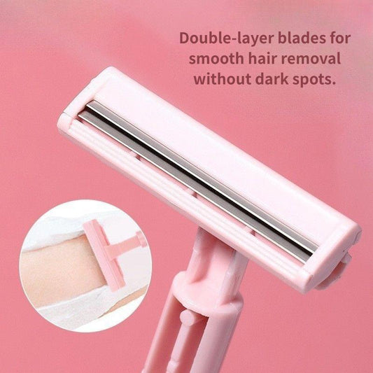Pink underarm razor with double-layer blades for smooth hair removal
