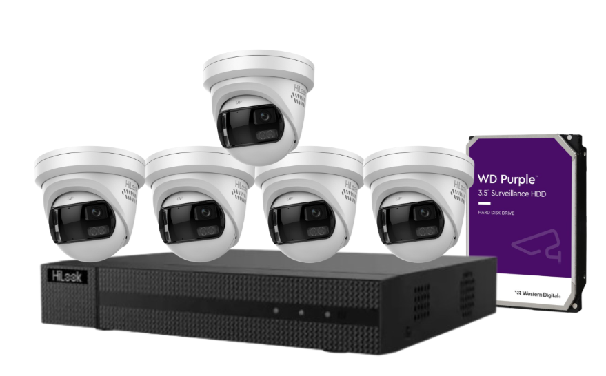 HiLook 8-Channel CCTV Kit with IPC-T289PH-MU/SL 8MP 180° Panoramic Cameras + 4K PoE NVR + HDD – Outdoor IP67 Surveillance System with Smart IR, Two-Way Audio & Active Deterrence