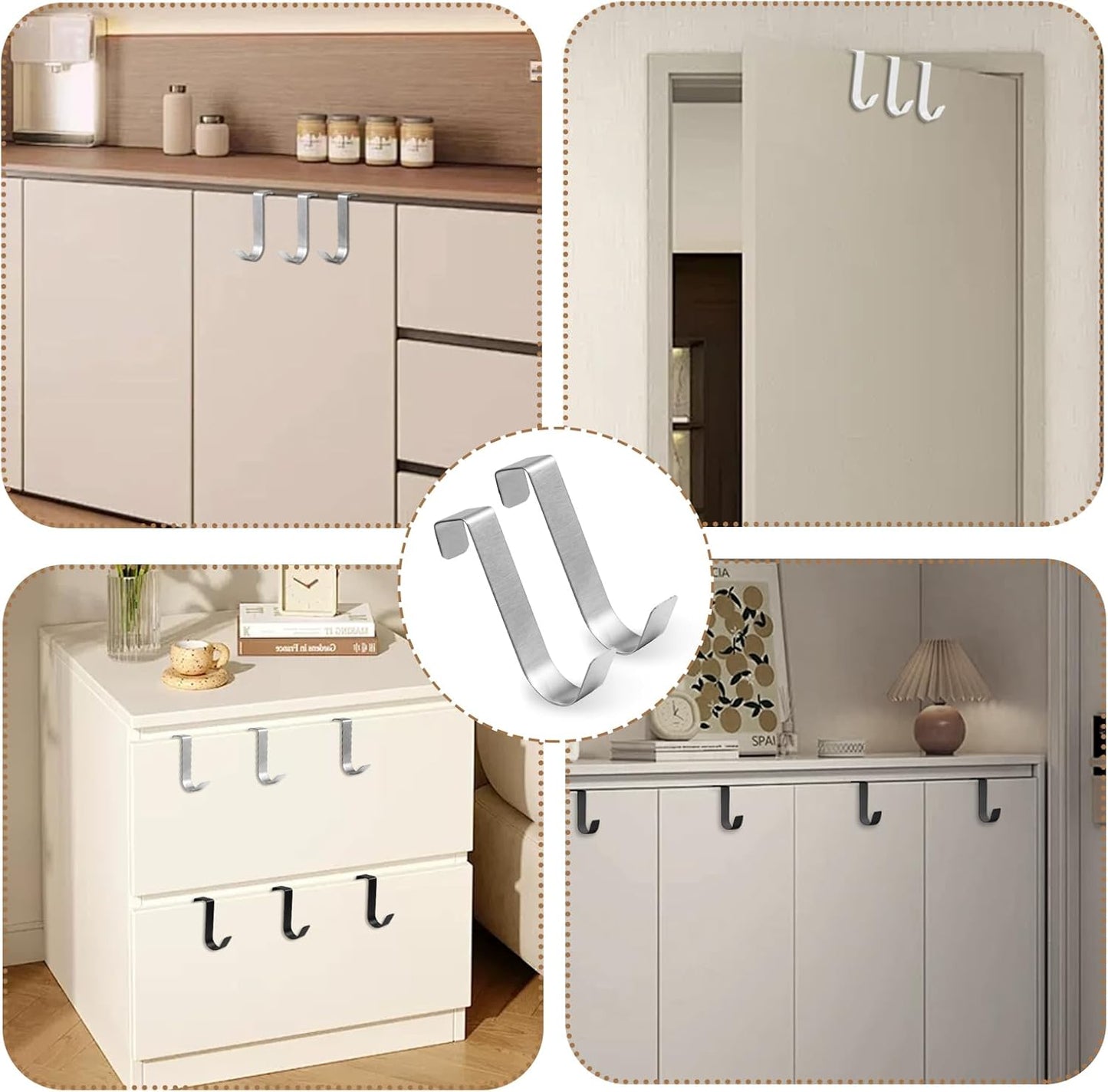 6 Pack Over The Cabinet Door Hooks Silver Towel Hook Over Bathroom Frameless Glass Door Office Kitchen Towel Coat J Hooks for Hanging