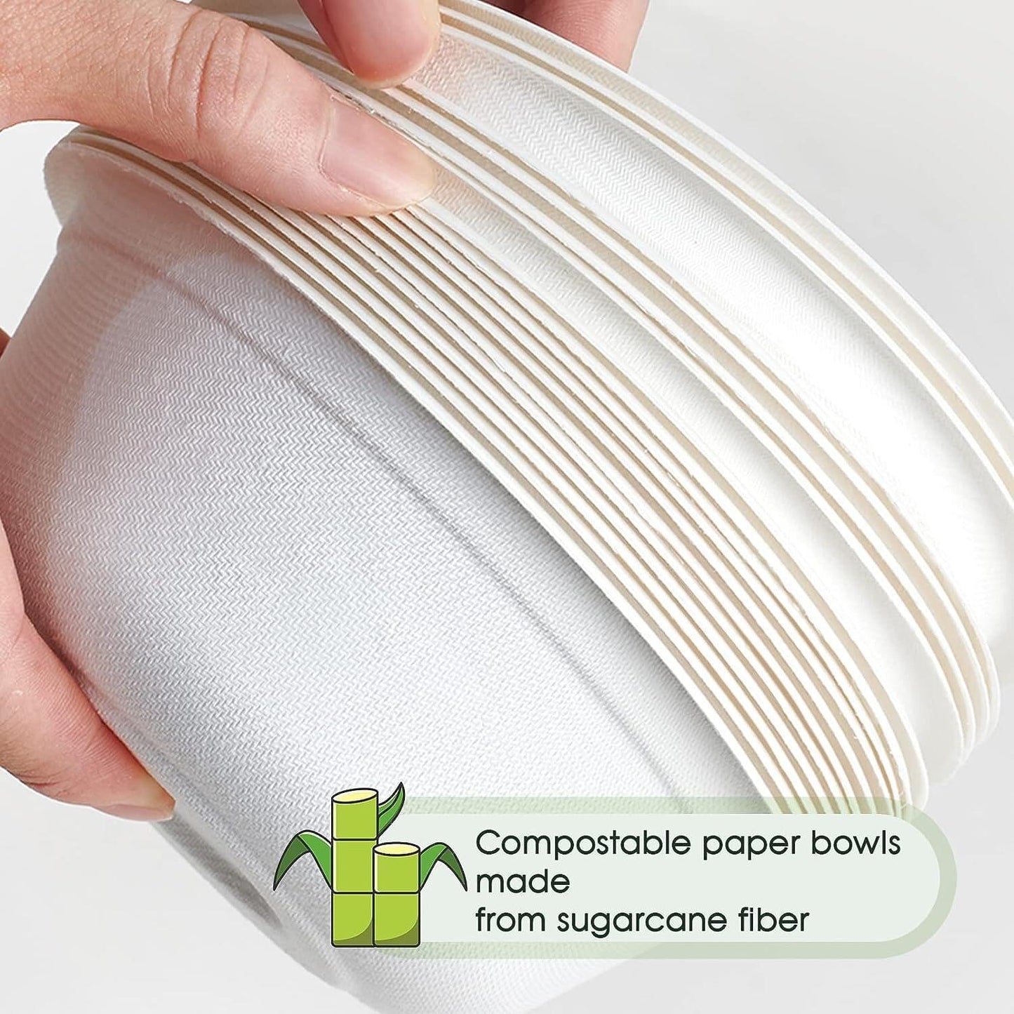 White disposable paper bowl close-up with ribbed rim, held in hand