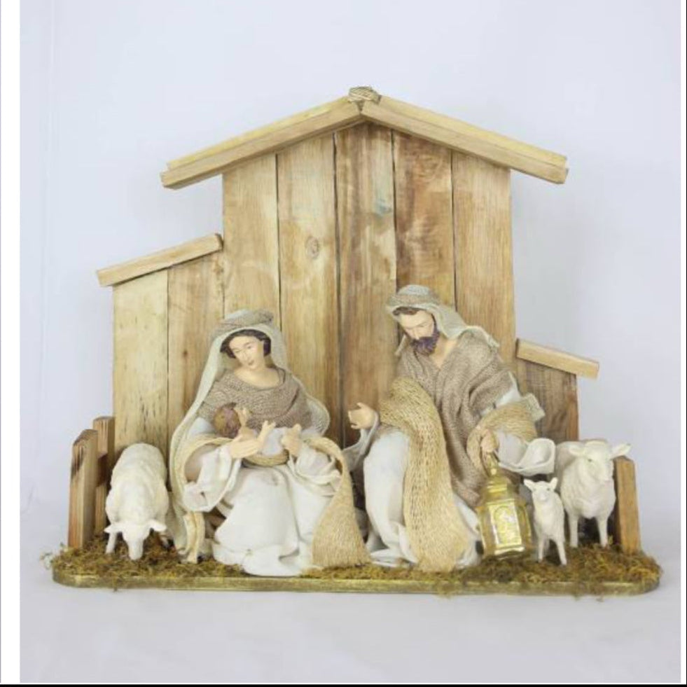 PRE ORDER 8.25" Holy Family Nativity Set on 15.5" Stable – Handmade Religious Christmas Decoration, Christian Holiday Home Display