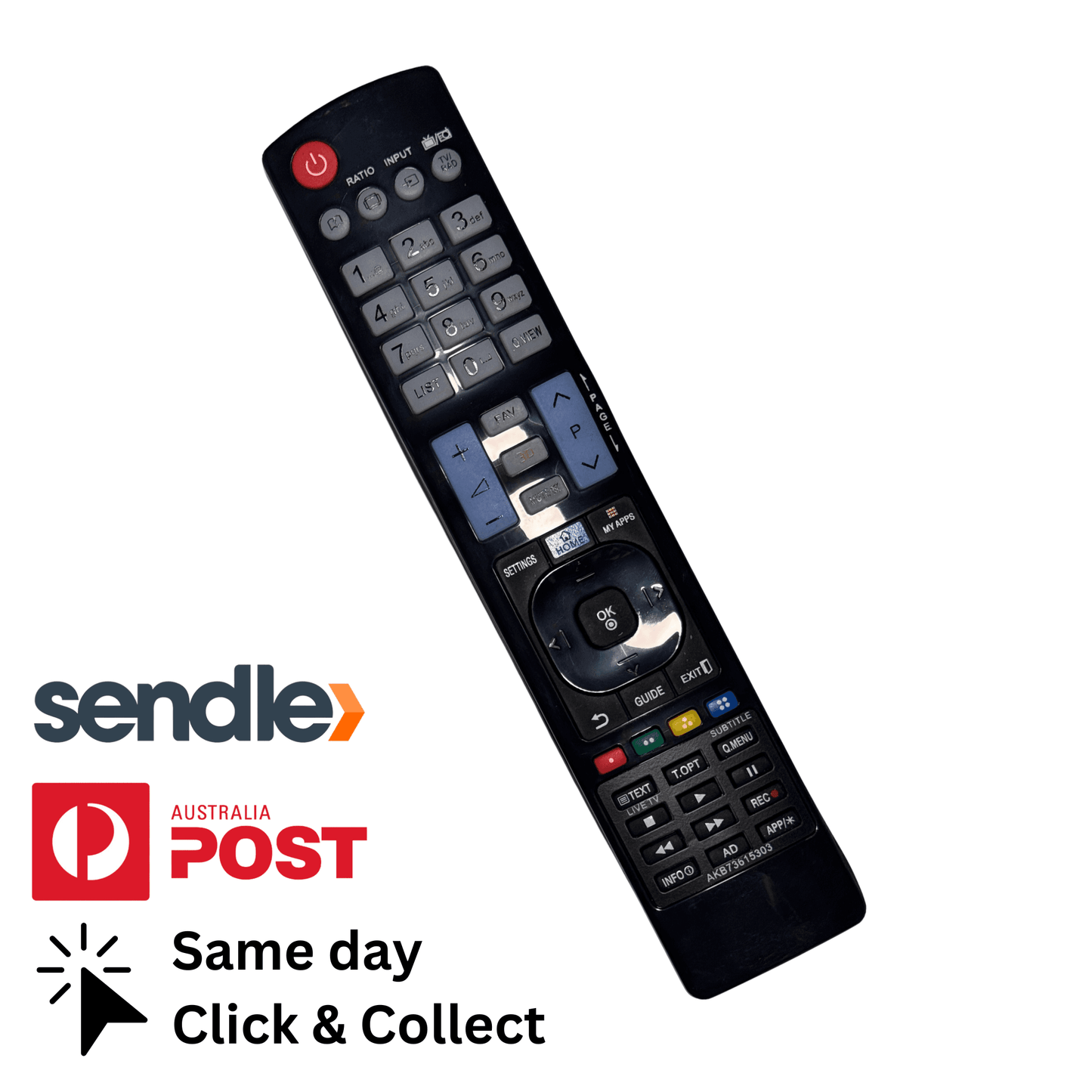 LG OLED TV remote control, black with backlit-style keypad and volume buttons