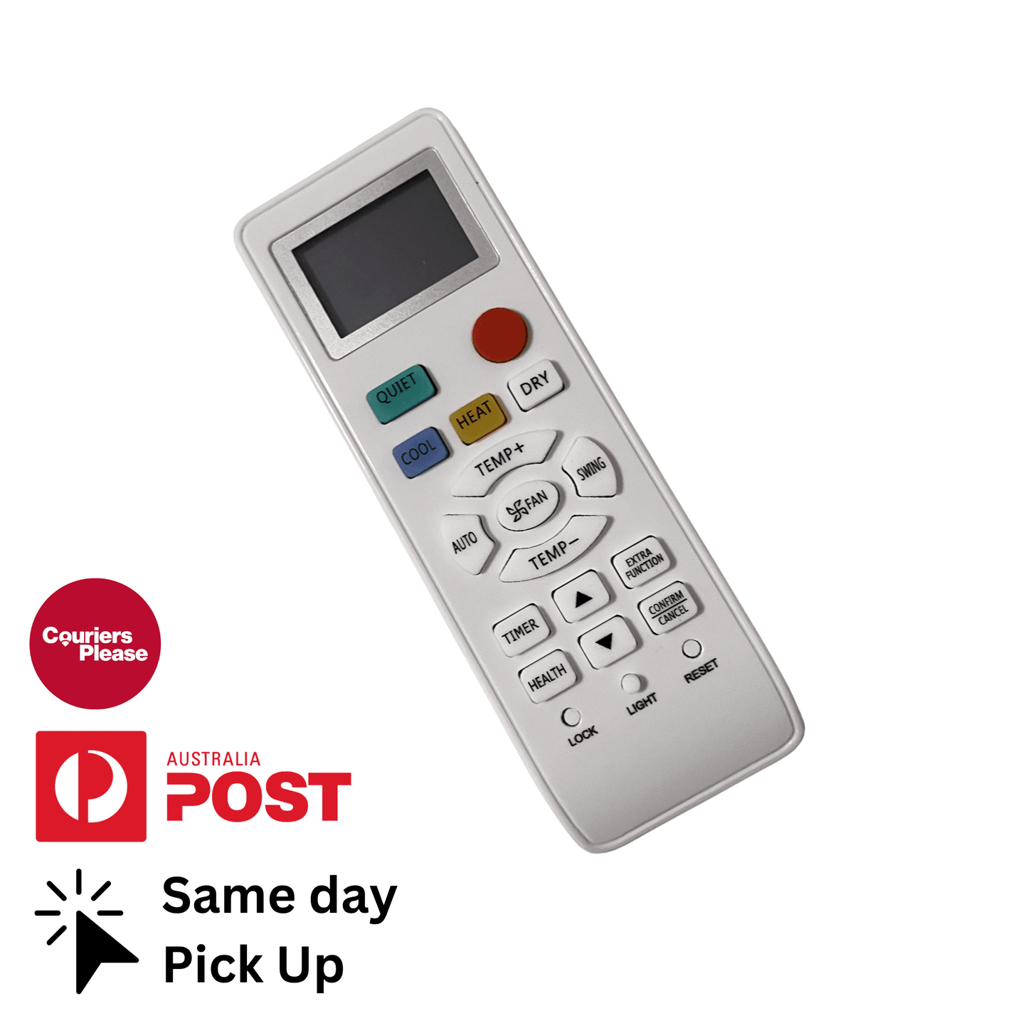 Haier air conditioner remote control with LCD screen and silver button panel