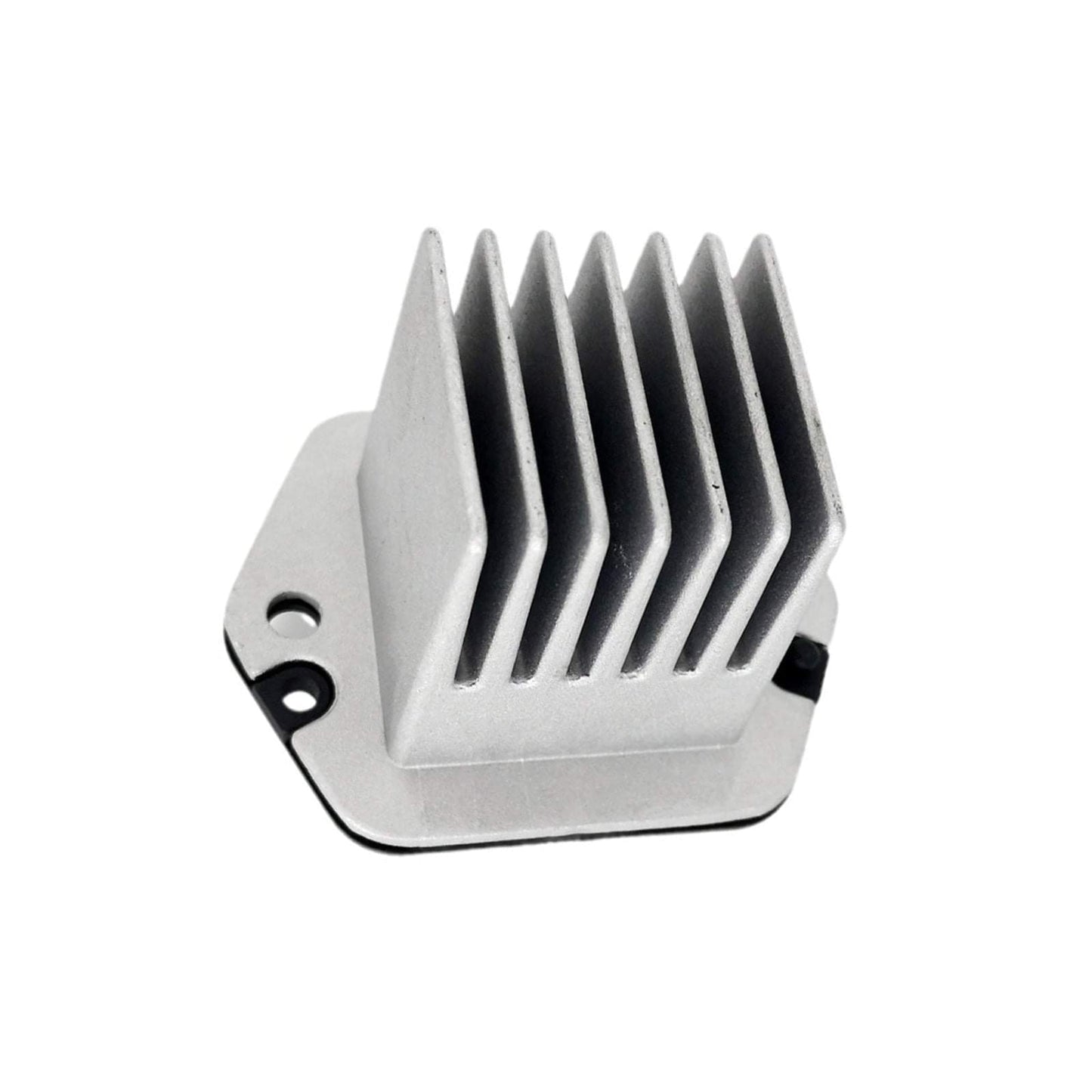 Heater fan resistor with silver heatsink fins and black mounting base
