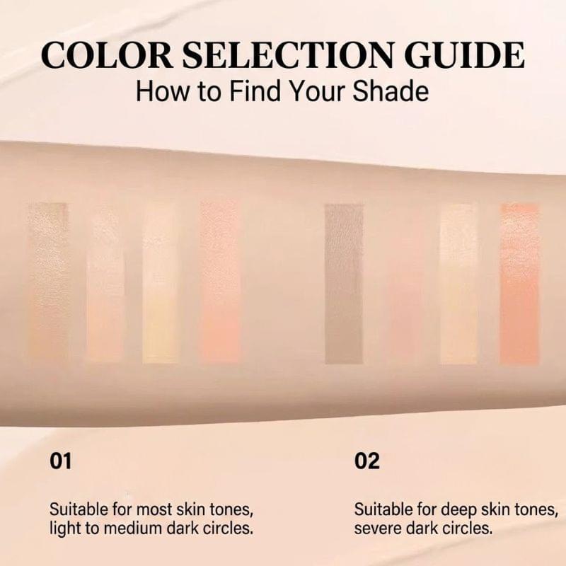 Skin swatch guide for concealer shades 01 and 02, from pale beige to peach