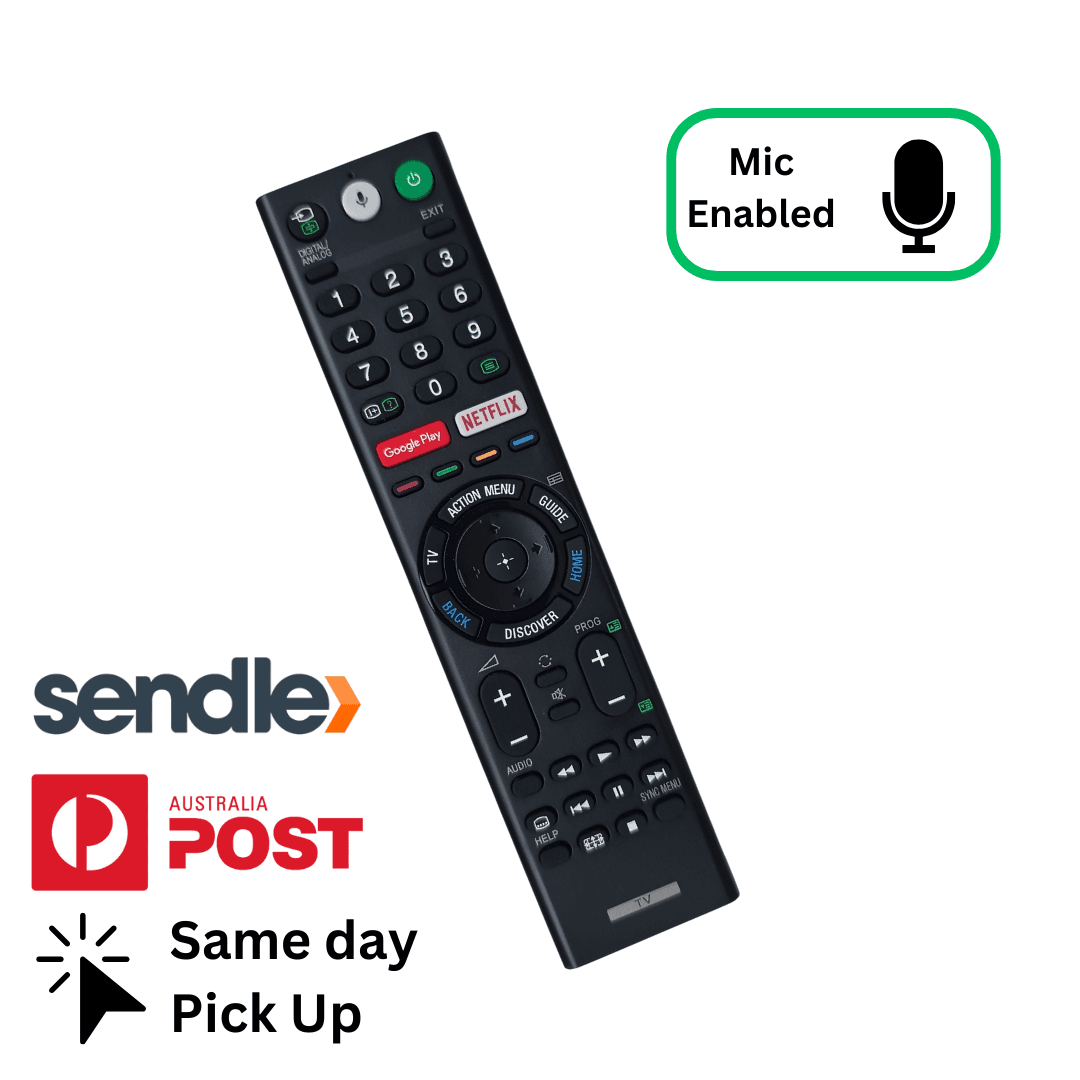 Black Sony replacement remote control with mic enabled icon