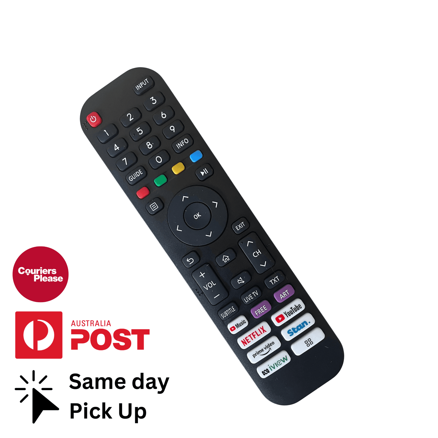 Hisense TV replacement remote control, black with colored shortcut buttons