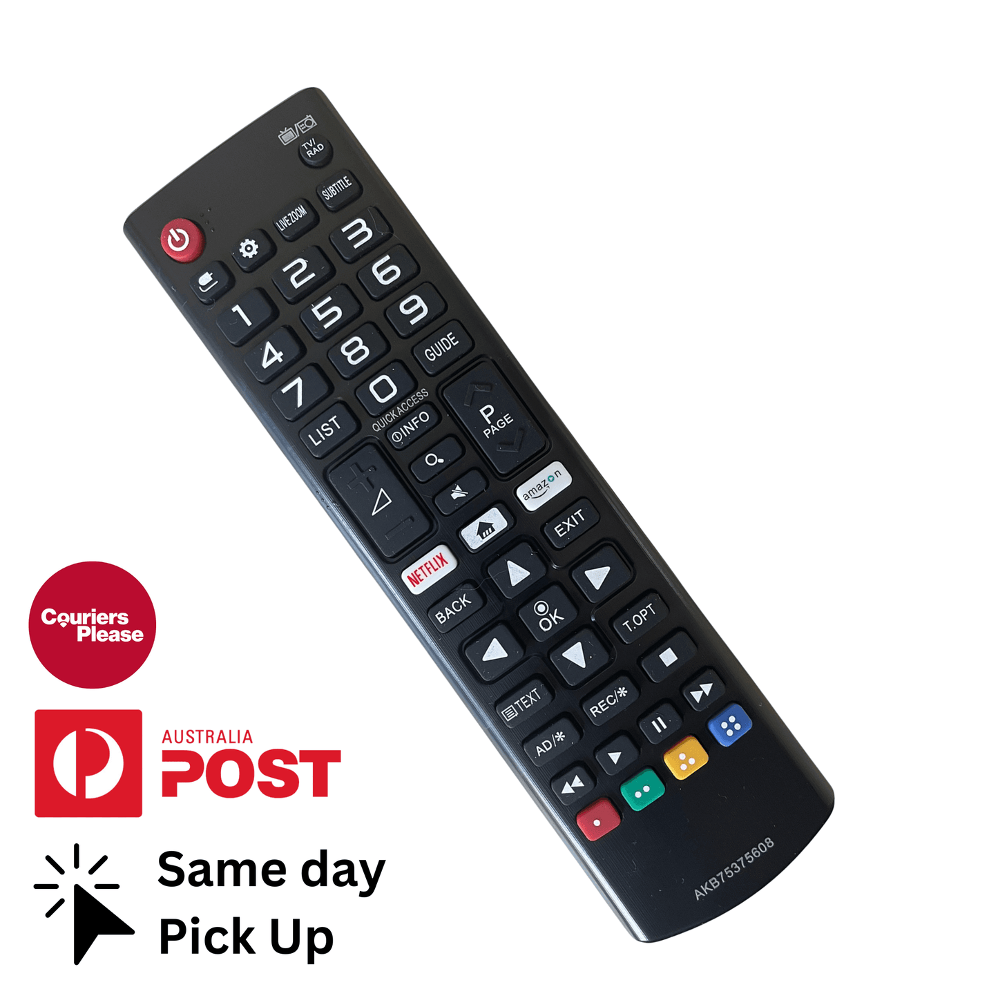 LG AKB75375608 replacement remote control, black with backlit button layout