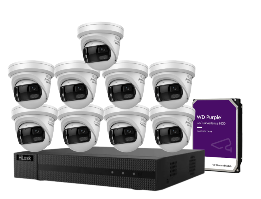 HiLook 16-Channel CCTV Kit with IPC-T289PH-MU/SL 8MP 180° Panoramic Cameras + 4K PoE NVR + HDD – Smart Outdoor IP67 Surveillance System with Two-Way Audio & Active Deterrence