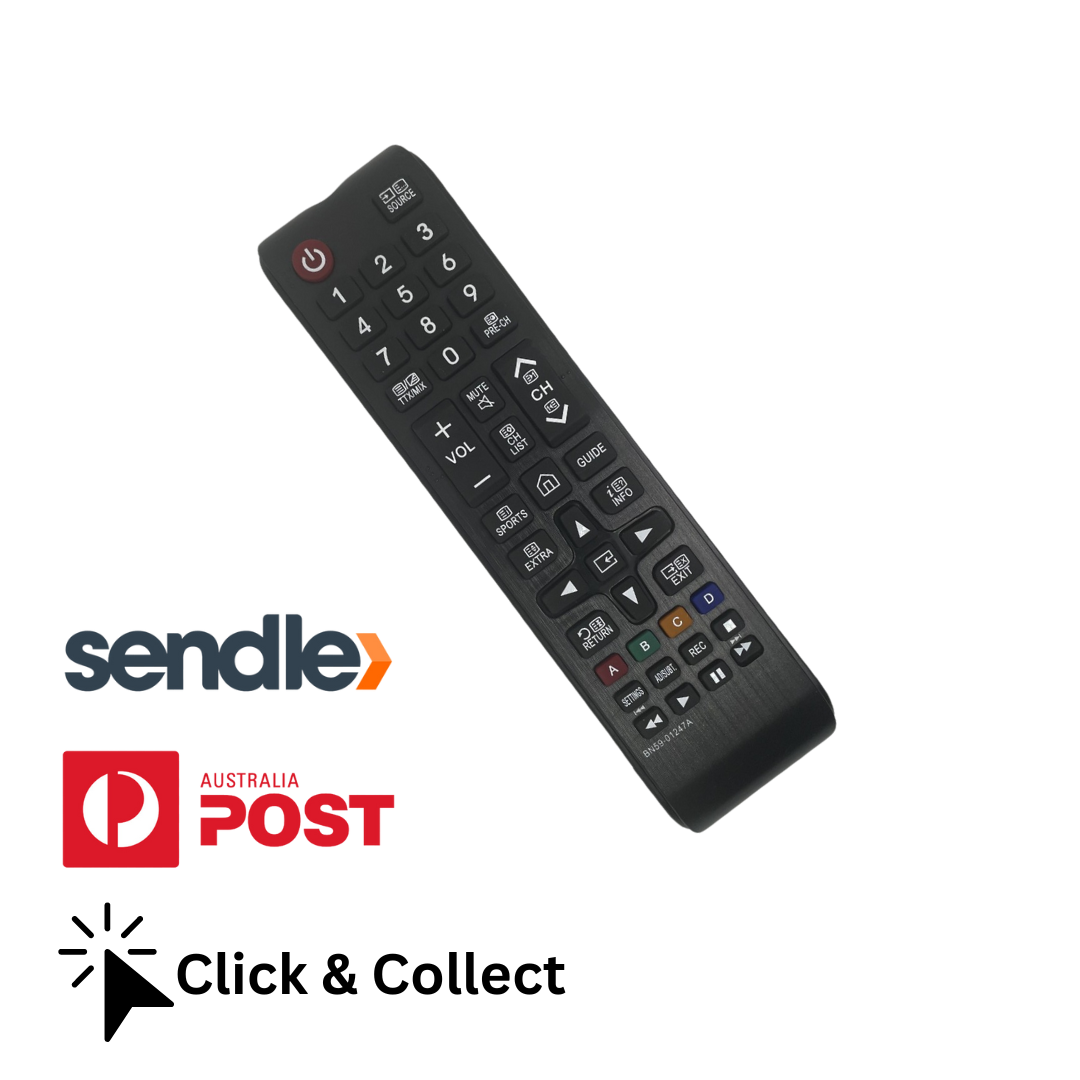 Samsung TV remote control, black with backlit-style keypad and BN59-01247A model