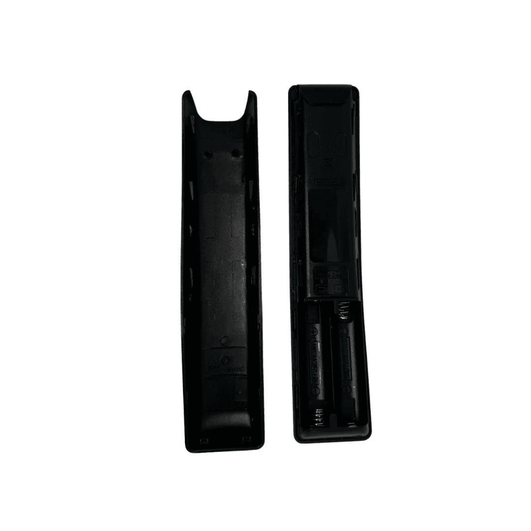 TV remote control back view with battery compartment door removed