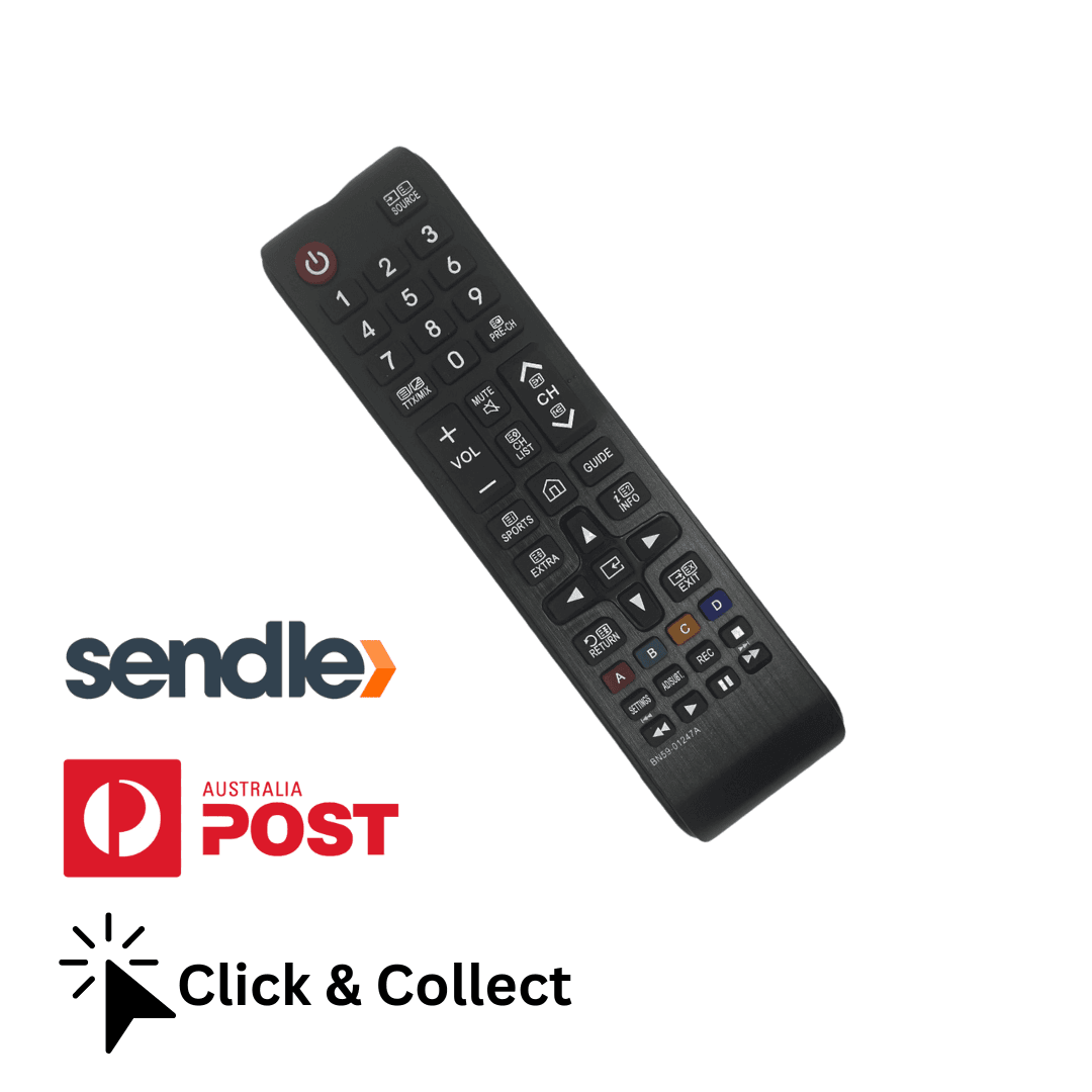 Black Samsung TV remote control with number keypad and directional pad