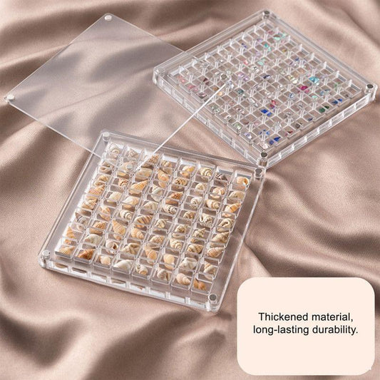Clear acrylic seashell display box with hinged lid, shown open and closed