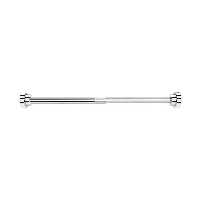Chrome extendable tension rod with ridged end caps, long horizontal view