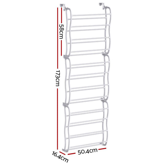 Over-door shoe rack size diagram with height and width measurements