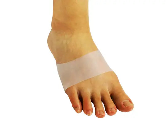 Translucent gel sleeve covering metatarsal area under toes