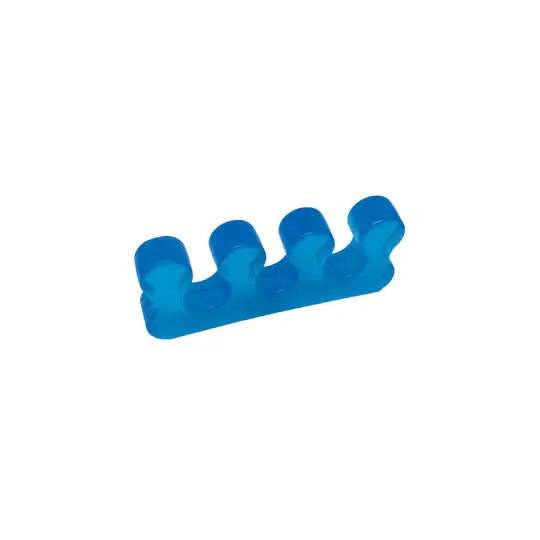 Blue toe separator piece with four raised dividers on a curved base