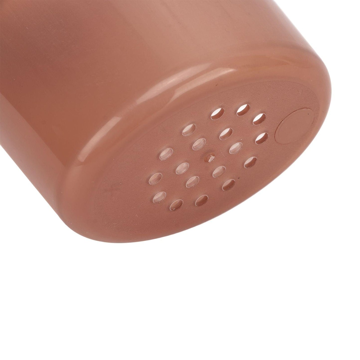 Coffee-brown toothbrush cup holder with rounded bottom and drainage holes