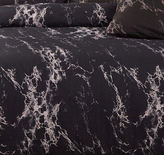 Black duvet cover fabric with white marble veining pattern