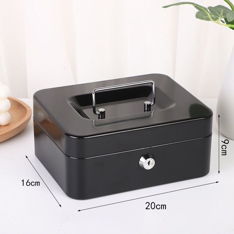 Blue Handheld Cash Box Lockable Money Storage Box with Removable Cash Tray Portable Metal Money Safe with Keys 200x160x90mm
