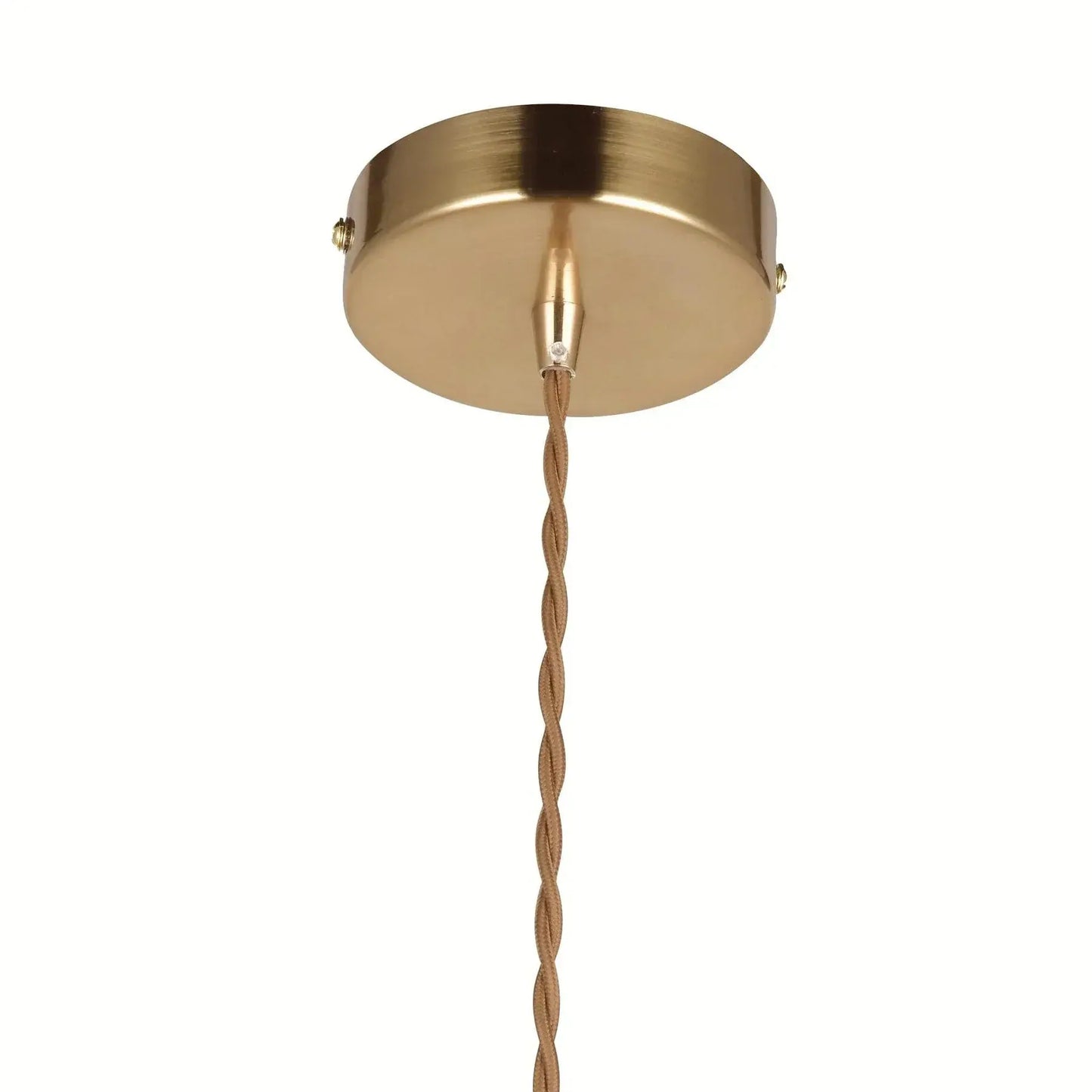 Ceramic pleated pendant light canopy with brass finish and braided cord