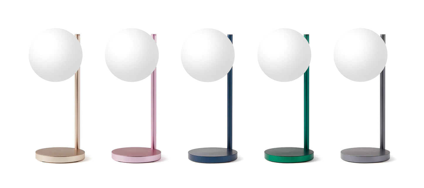 Set of bubble desk lamps with white globes and colored bases