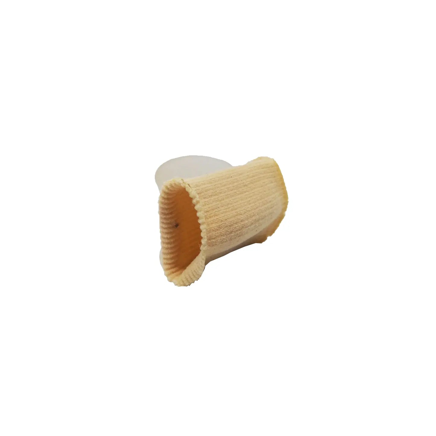 Toe spacer gel pad inside yellow knit sleeve, front view