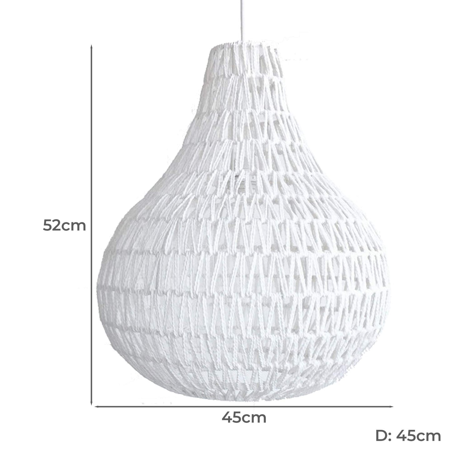 White rope pendant light with teardrop woven shade, 45cm diameter