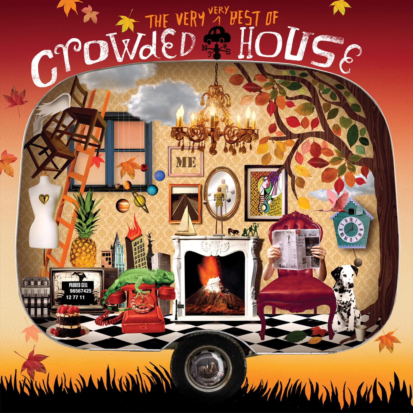 Double vinyl album cover with collage illustration, chandelier, and colorful typography