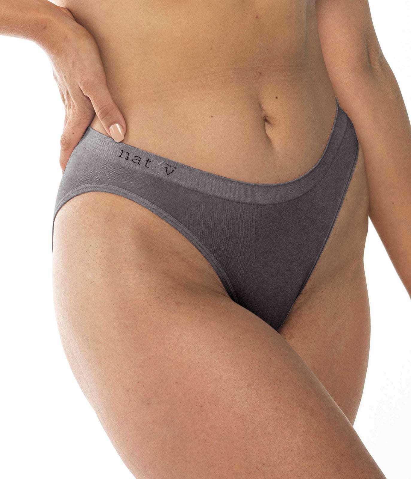 Women's slate gray brief underwear with smooth fabric and side coverage