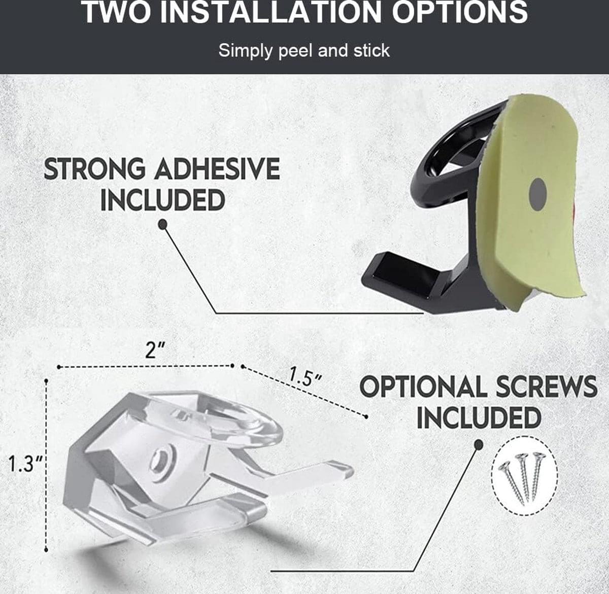 Wall cap hook bracket with included screws and adhesive installation option, set of 8
