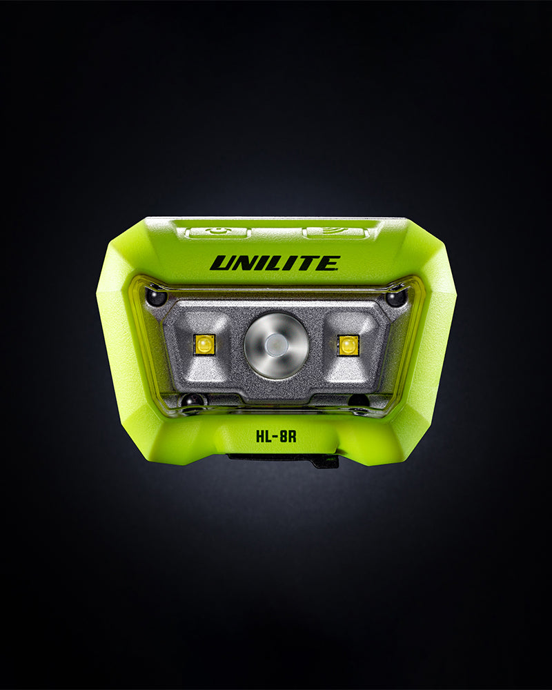 UNILITE-HL-8R Rechargeable Twin LED Sensor Head Torch | 475 Lumens, IP65, IK07 Rated