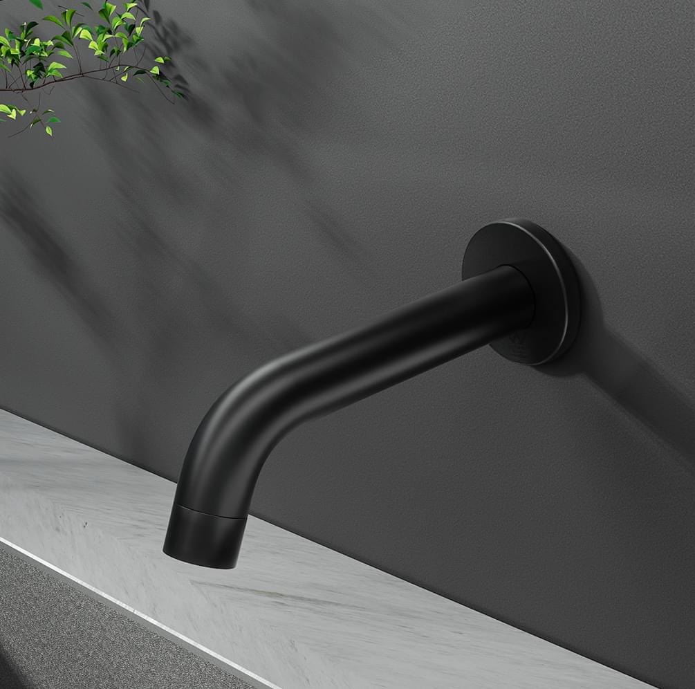 Wall-mounted matte black bathtub faucet spout with curved spout outlet