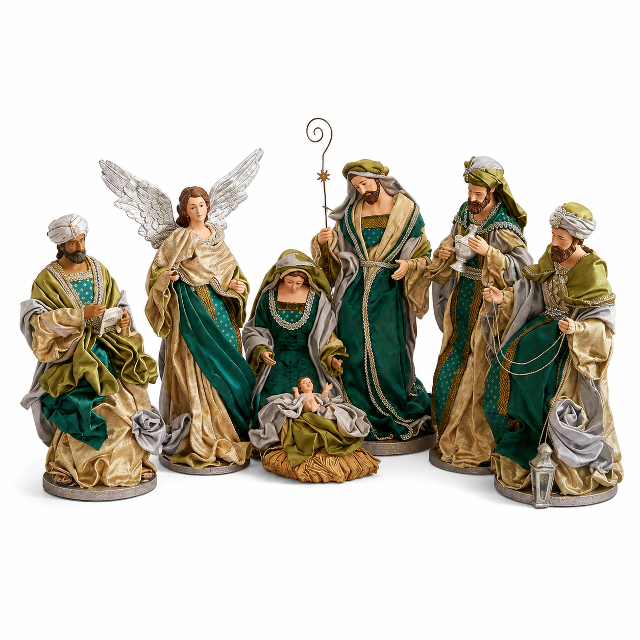 🎄 15.5" (51cm) Handmade Christmas Nativity Set with Angels & Manger Scene – Religious Christian Holiday Home Decor & Christmas Gift ✨