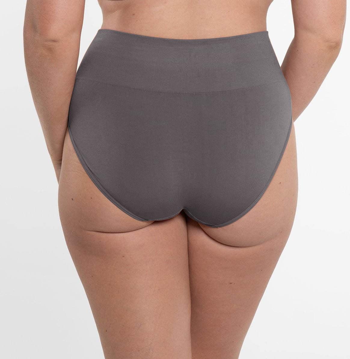 Slate high-rise bikini brief underwear, dark gray, back view
