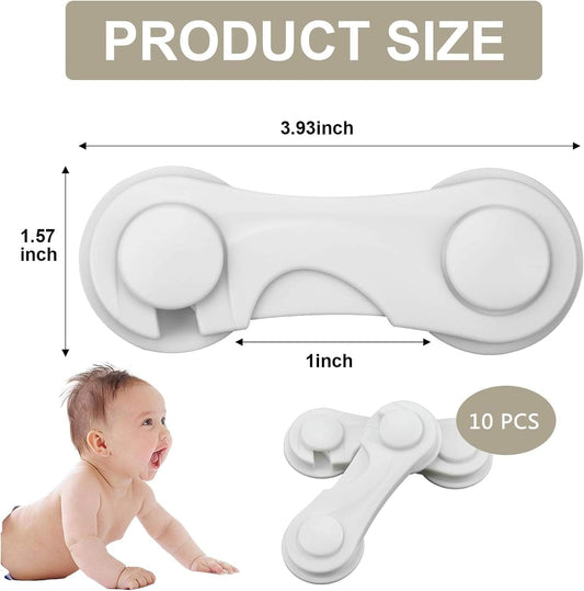 Child safety cabinet lock with two round caps, product size graphic