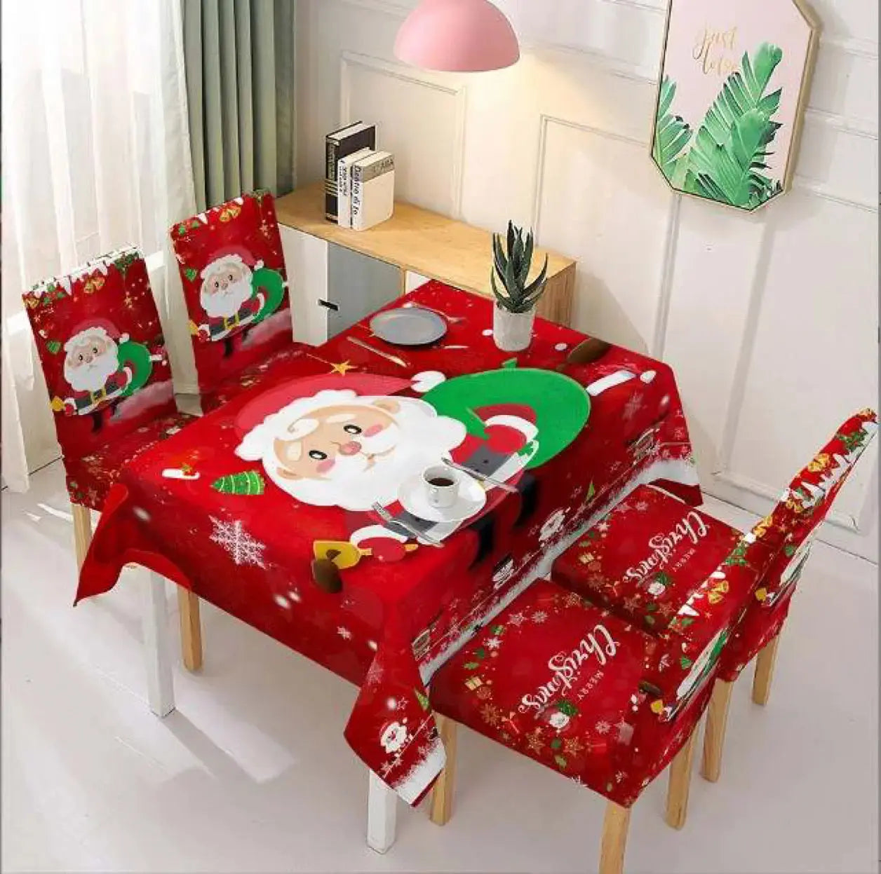 6PCS Christmas Santa Chair Covers – Red Santa Claus Dining Chair Covers, Holiday Party & Christmas Table Decorations