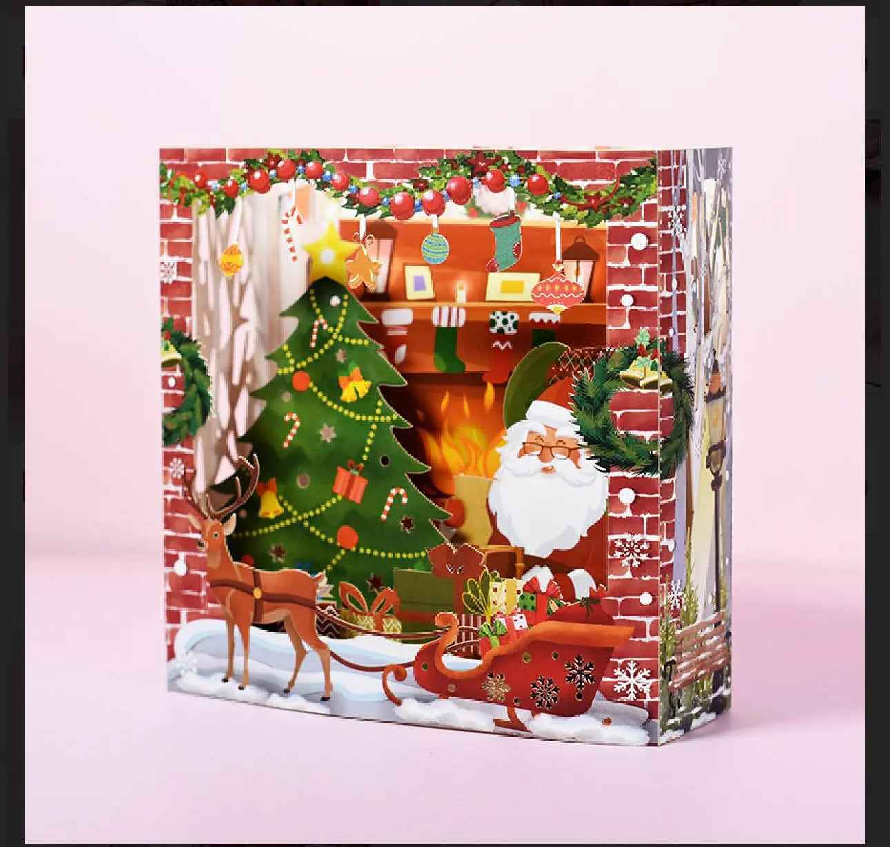 ⭐ Christmas Santa Claus Fireplace 3D Pull-Up Card – Surprise Origami Greeting Card, Festive Holiday Gift & Christmas Celebration Card ⭐