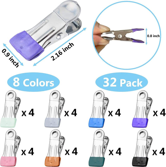 Stainless steel clothespin with purple grip and 32-pack of assorted colored clips