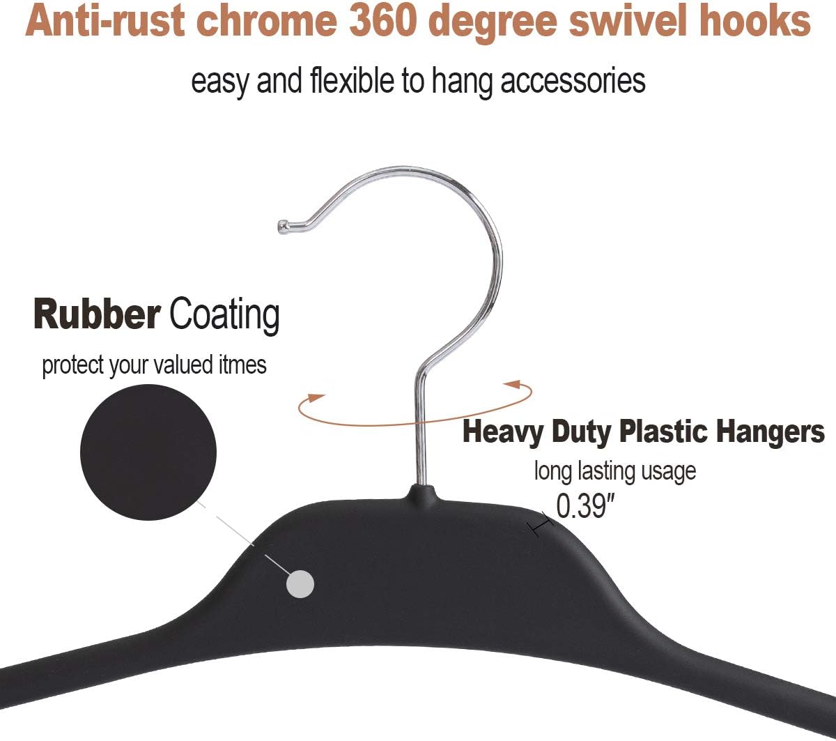 Clothing Closet Organizer with 11 Non-Slip Hooks 360° Rotatable Black