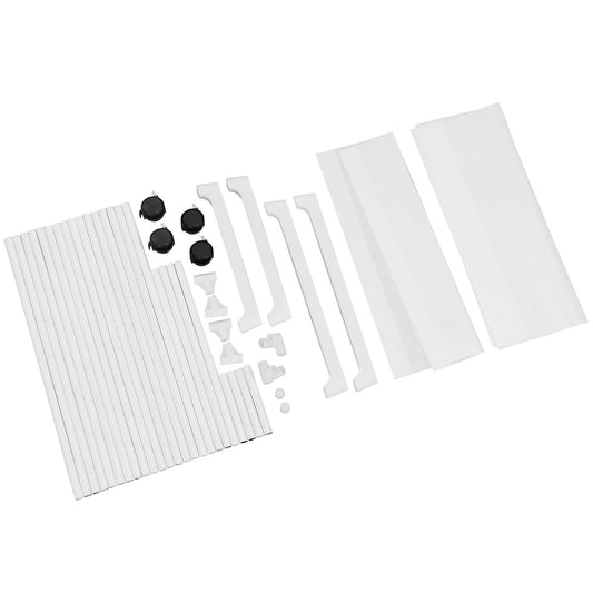 Clothing garment rack kit: folded slats, hang bar brackets, black accessory knobs