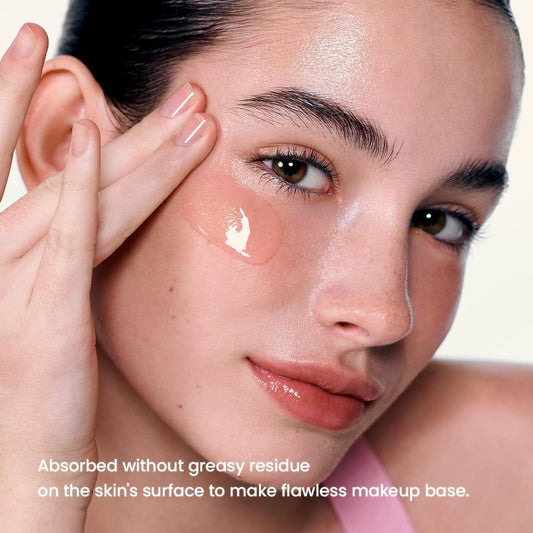 BIODANCE pore perfecting collagen peptide serum dabbed on cheek with glossy, watery texture