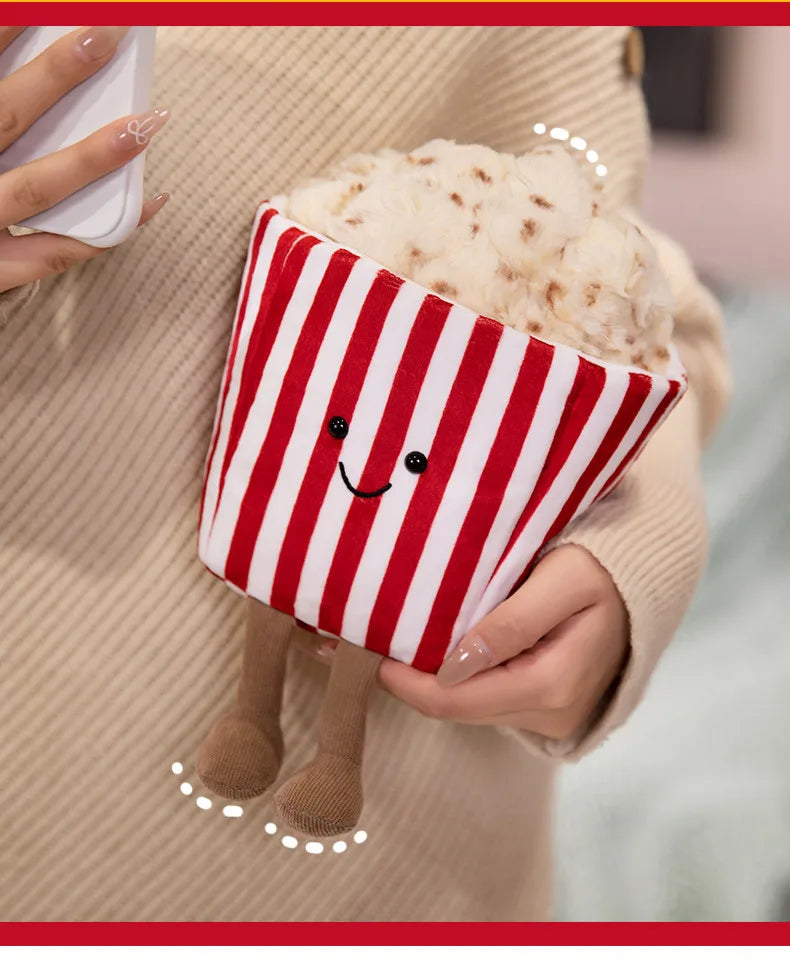 Soft Popcorn Plush - 8-Inch Movie Theater Stuffed Toy & Kawaii Pillow