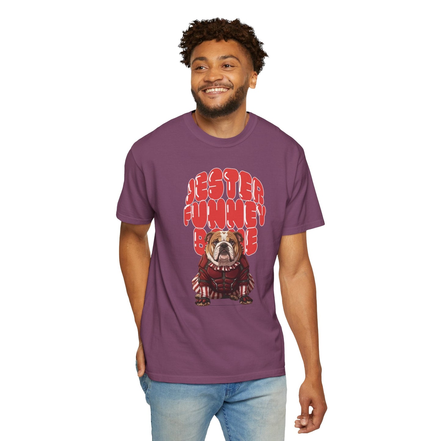 MissChiff Tees Bulldog Jester Graphic T-Shirt | Funny Bone Retro Dog Tee Unisex Comfort Colors