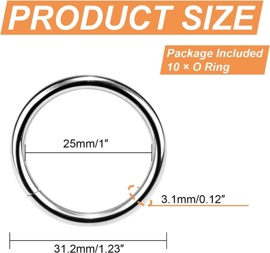 Silver O-ring buckle size diagram: 25mm inner diameter, 3.1mm thickness