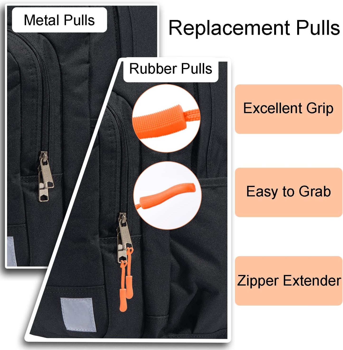 CooBigo 12Pack Zipper Pull Replacement, Golf Bag Parcord Zipper Pull Tab Replacement for Backpack, Jackets, Pants, Boots, Coats, Luggage - Balck(Universal Extender)