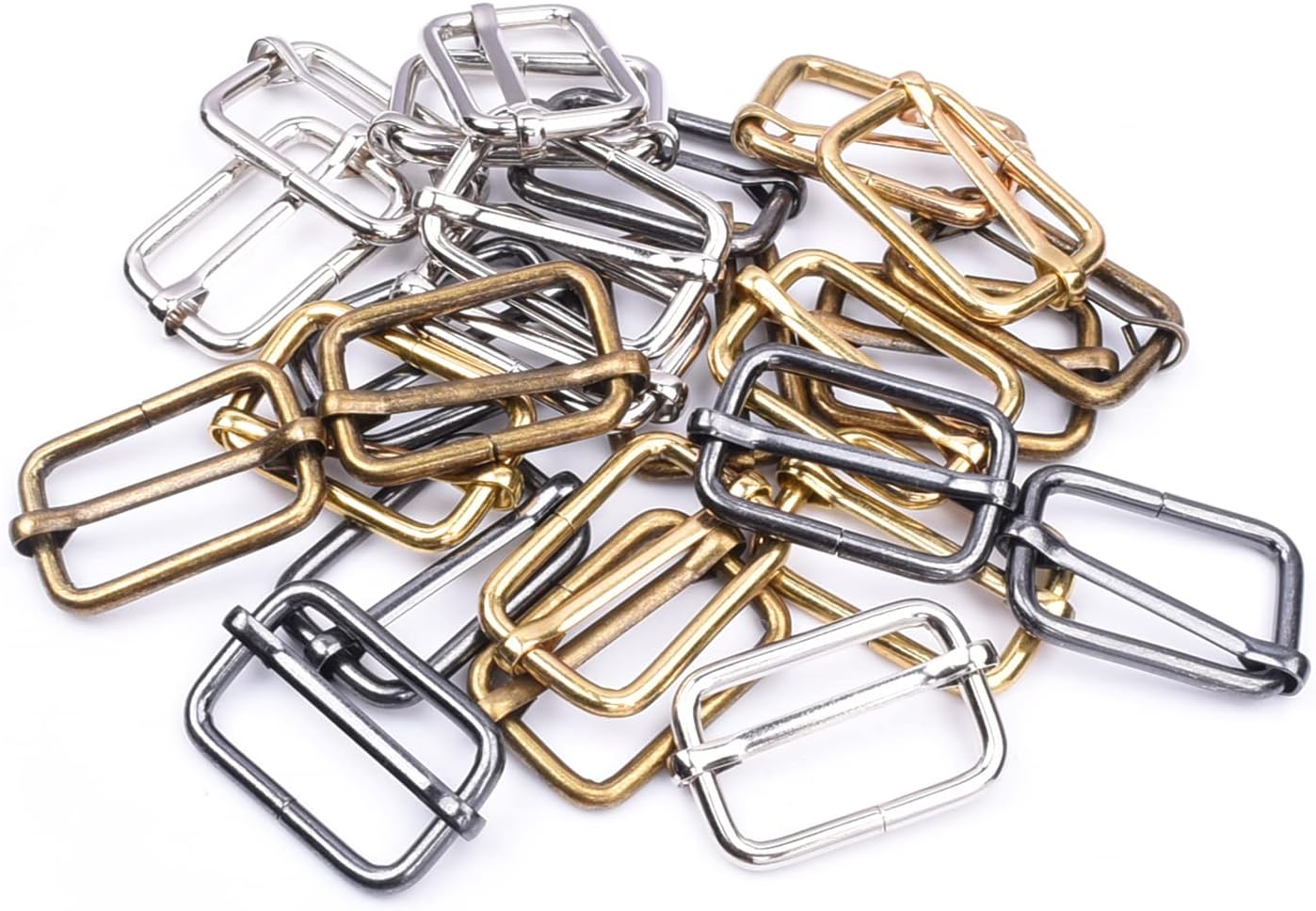 CooBigo 25 Pack 1 Inch Metal Adjustable Slide Buckles Tri-Glide Rectangle Adjuster Suspender Strap Slider for Purse Bag Hardware Making Supplies Backpack replacement Keeper(Mixed)