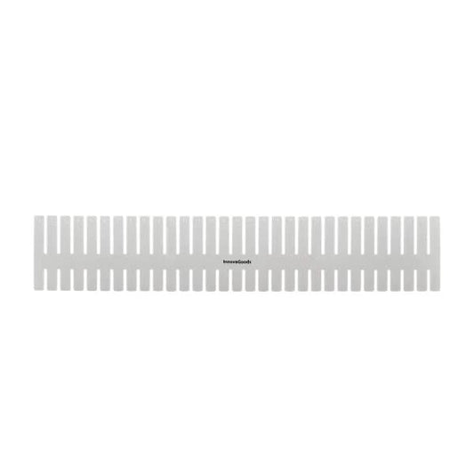 Light gray straight drawer divider with vertical slot rails for organization